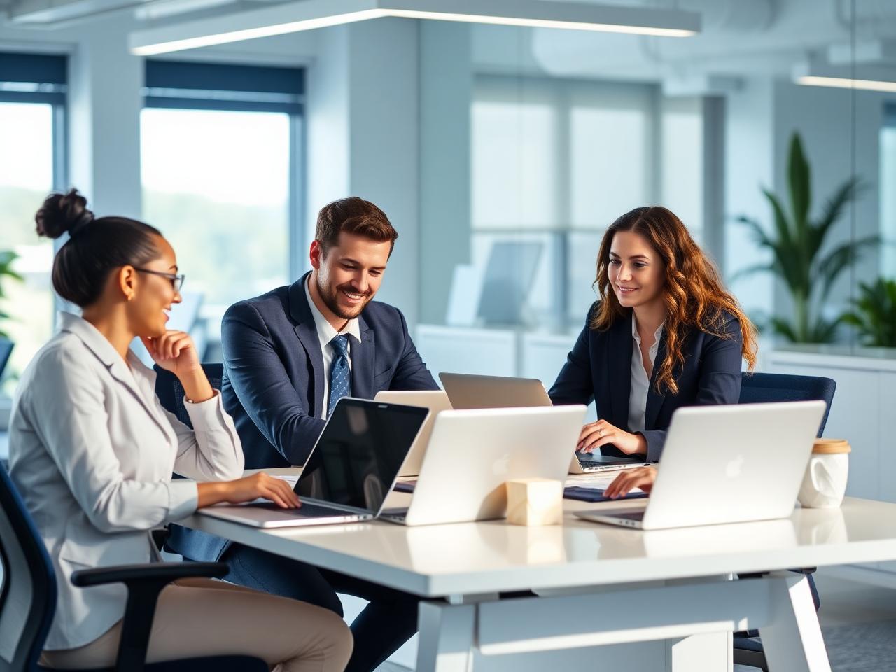 Équipe d'entreprise collaborant autour d'un bureau moderne